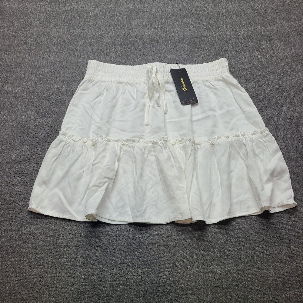 Shinestar Mini Skirt Womens Small White New Tiered Smocked Waist SS5276B